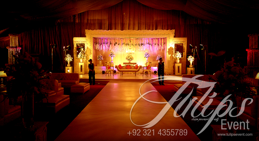 Plum Gold walima stage event setup planner in Pakistan