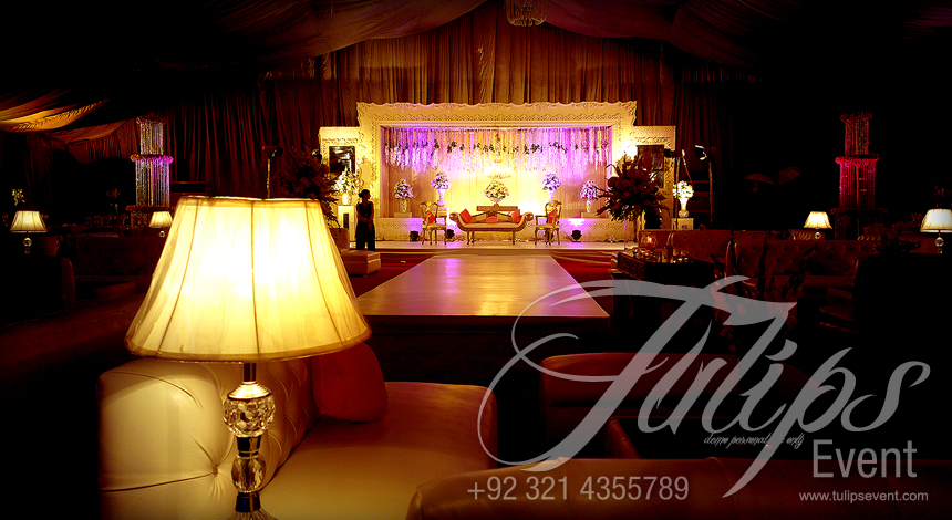 Plum Gold walima stage event setup planner in Pakistan
