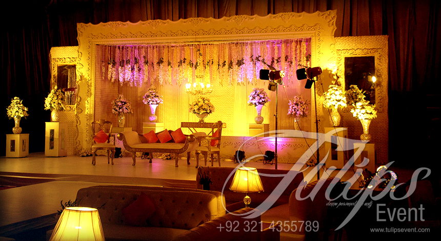 Plum Gold walima stage event setup planner in Pakistan