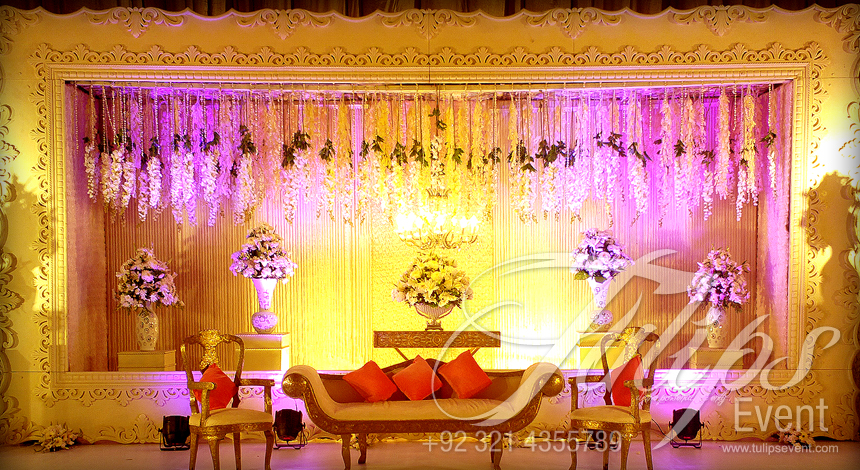 Plum Gold walima stage event setup planner in Pakistan