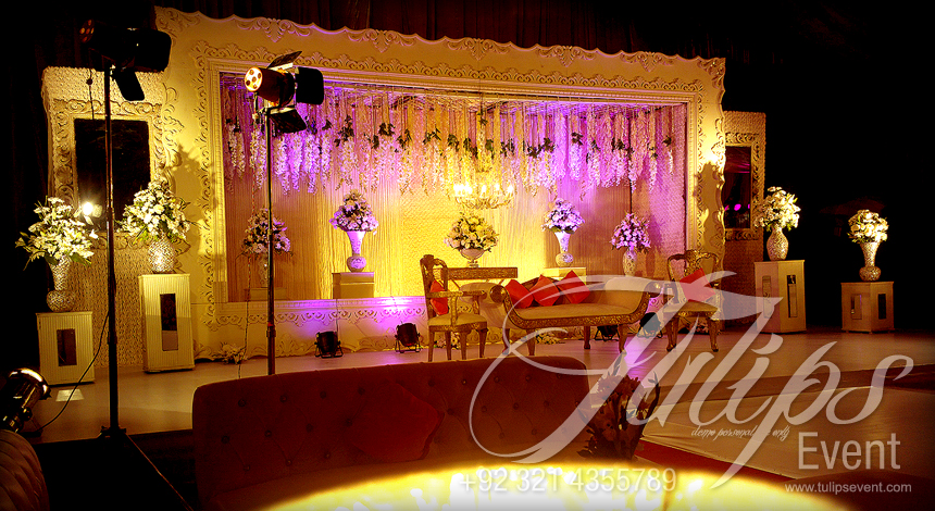 Plum Gold walima stage event setup planner in Pakistan