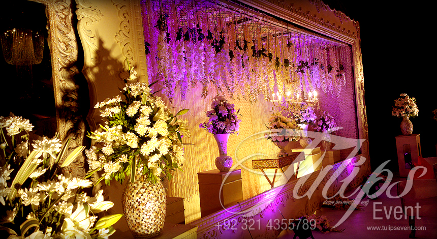 Plum Gold walima stage event setup planner in Pakistan