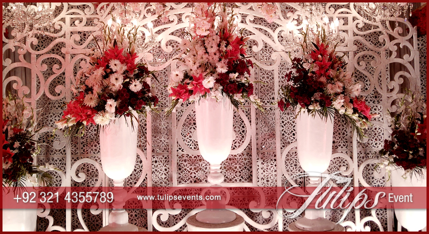 Red Crystal Wedding Stage design ideas in Pakistan