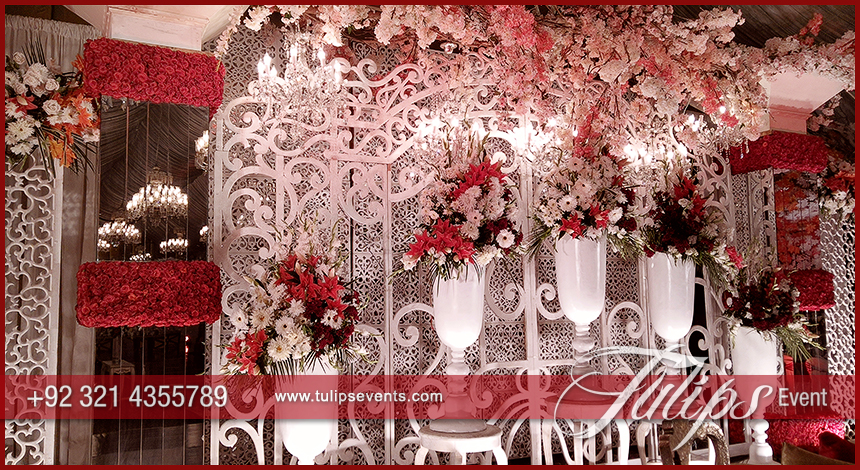 Red Crystal Wedding Stage design ideas in Pakistan