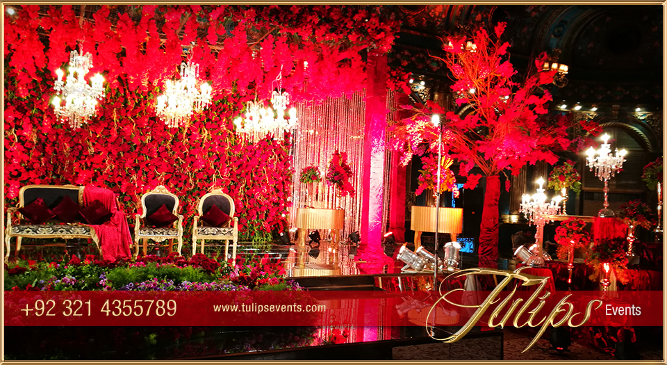 Royal-Red-Gold-Wedding-Reception-Stage-Floral-Backdrop-ideas-in-Pakistan-11